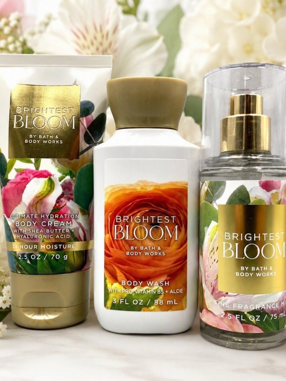 Bath & Body Works BRIGHTEST BLOOM Mist, Body Wash & Body Cream Set of 3